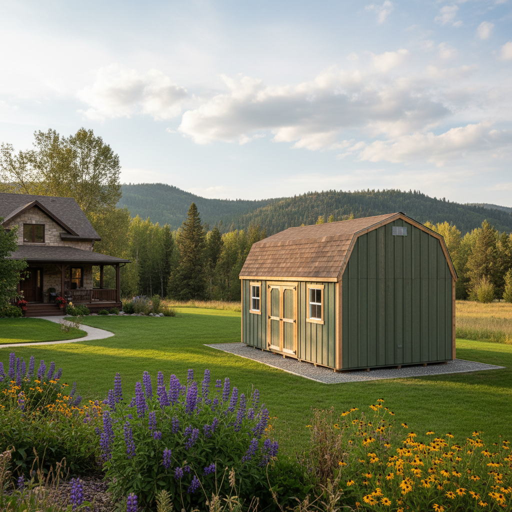 Completed shed delivery and installation work at a residential property in Victor, MT