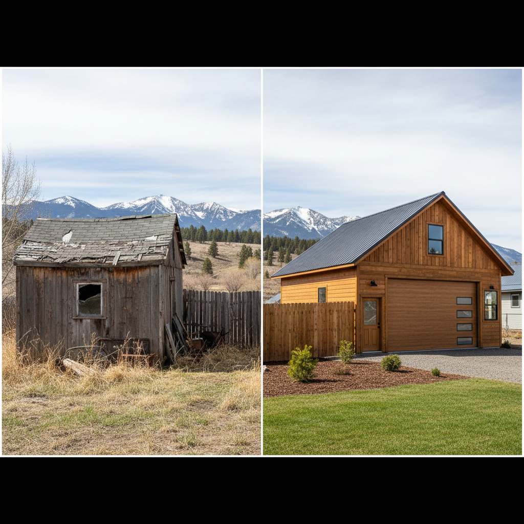 Completed garage design & building work at a residential property in Victor, MT