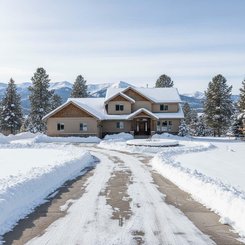 Completed snow plowing work at a residential property in Helena, MT