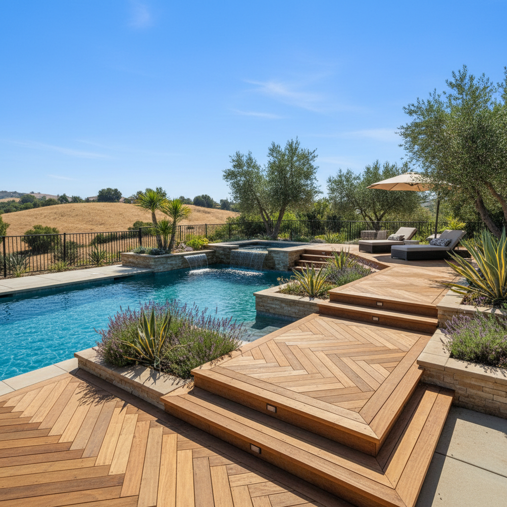 Completed pool decks work at a residential property in Garden Grove, CA