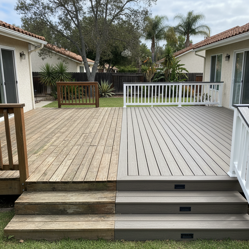 Completed trex decks work at a residential property in Hawthorne, CA