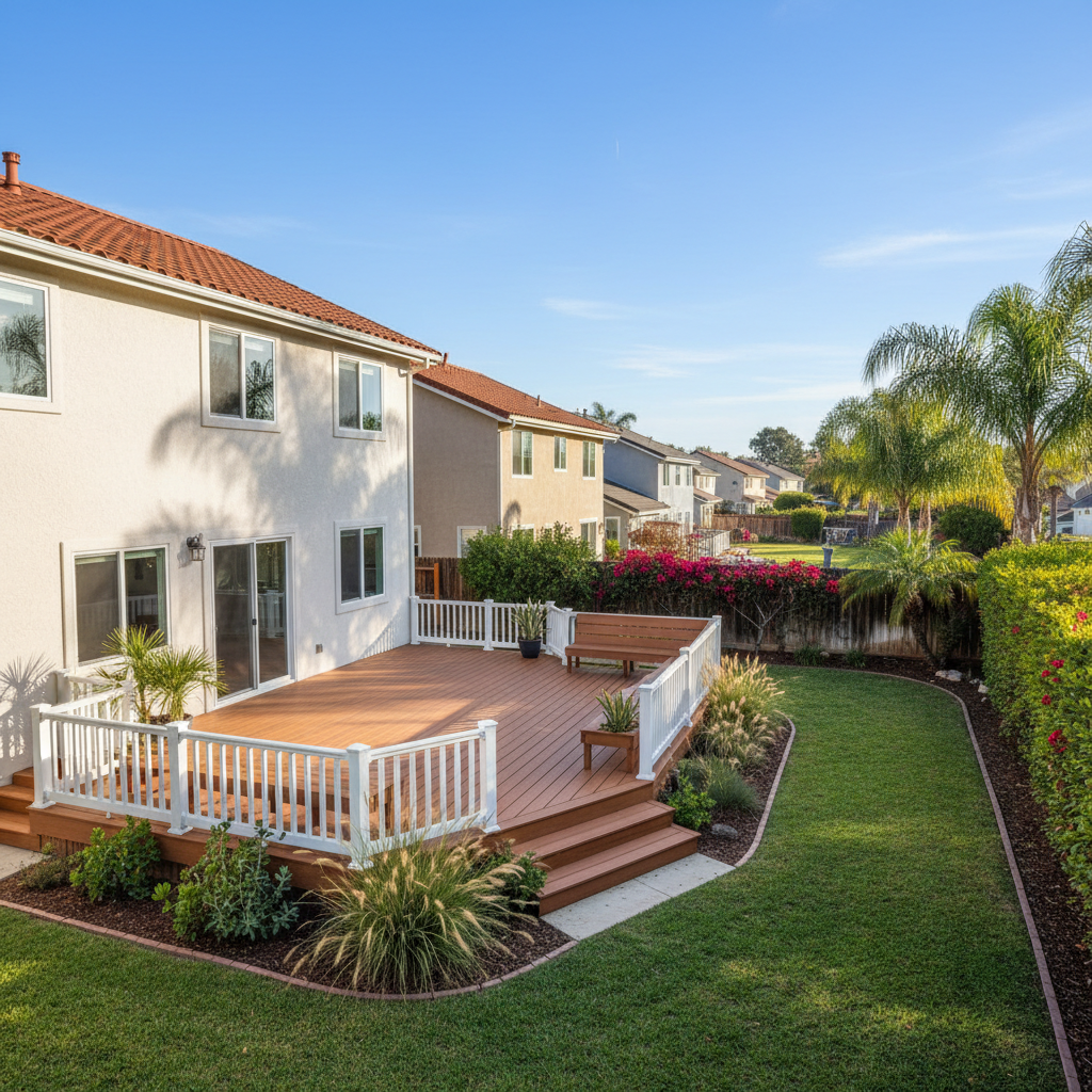 Completed trex decks work at a residential property in Garden Grove, CA