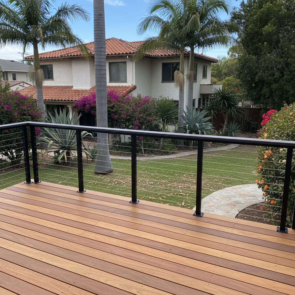 Completed deck railing installation work at a residential property in Long Beach, CA