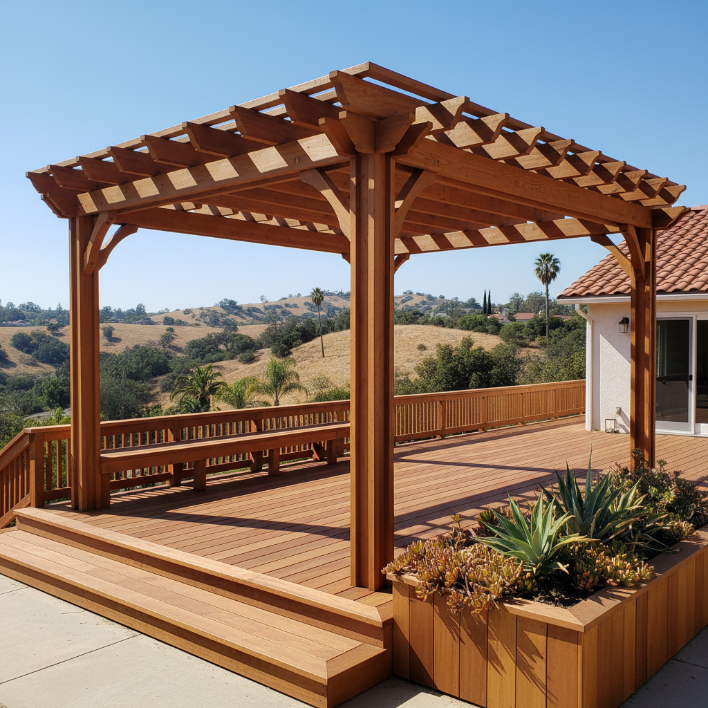 Completed pergola construction work at a residential property in Los Angeles, CA