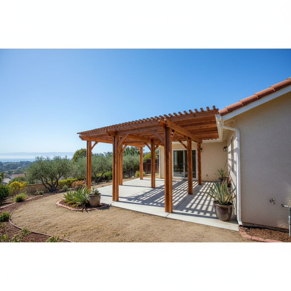 Completed pergola construction work at a residential property in Long Beach, CA