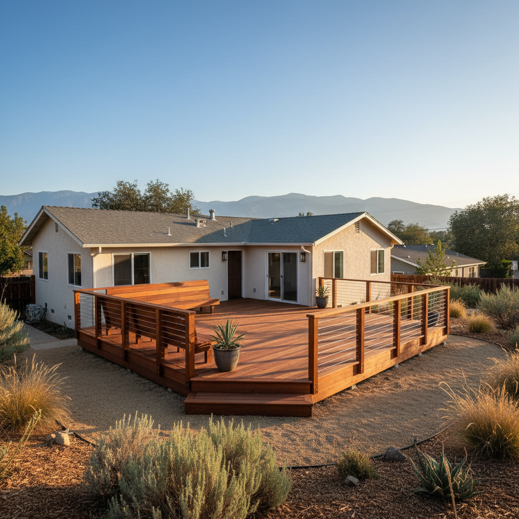 Completed wooden decks work at a residential property in Pomona, CA
