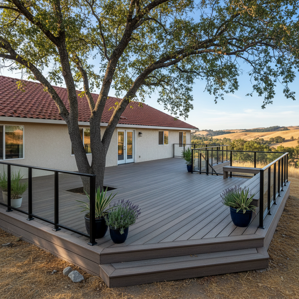Completed composite decks work at a residential property in Modesto, CA