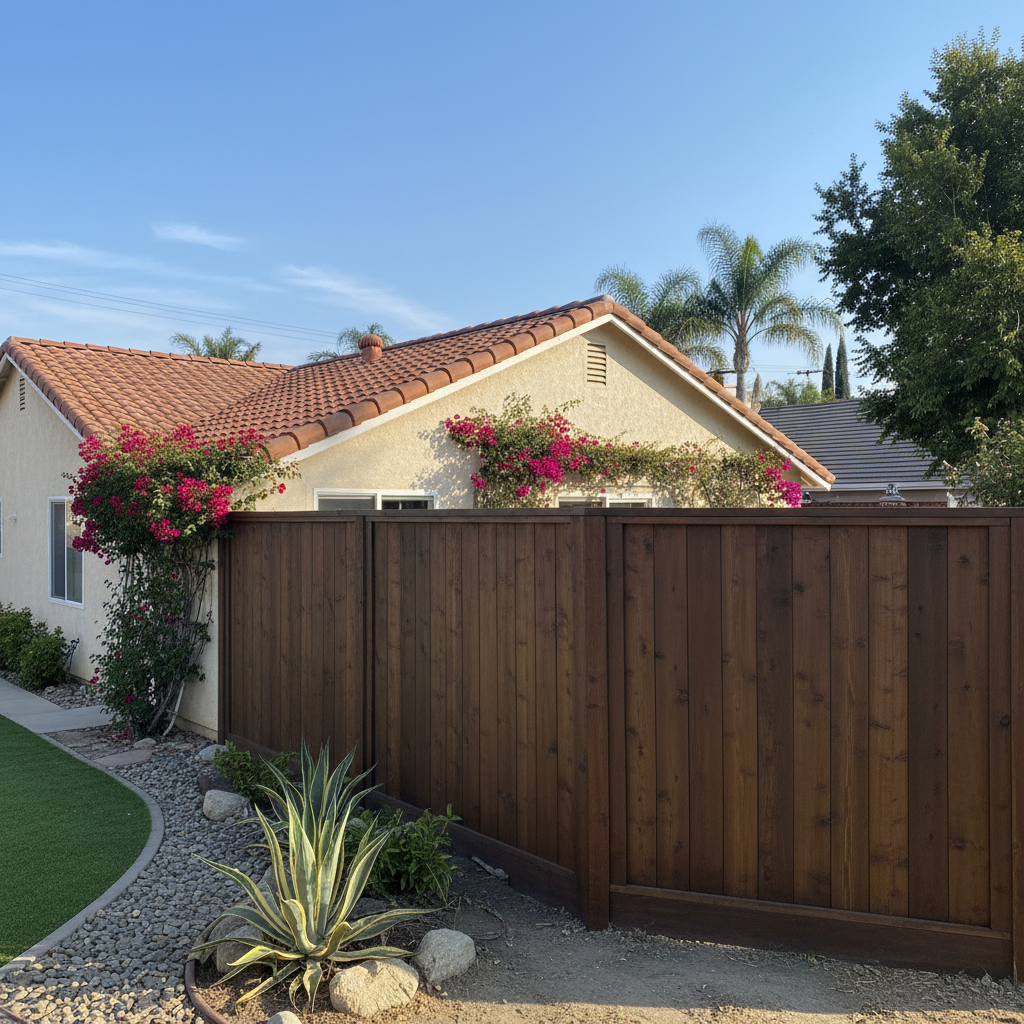 Completed privacy fence installation work at a residential property in Garden Grove, CA