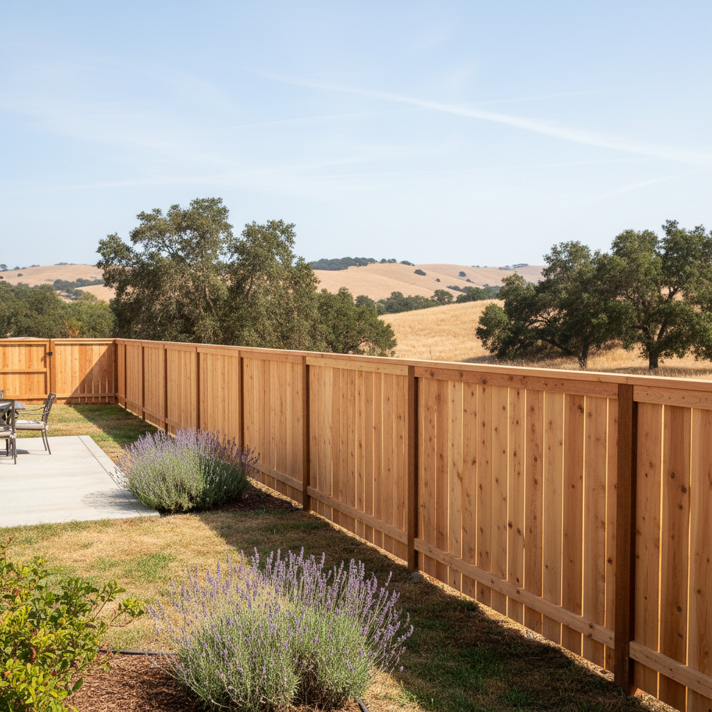 Completed wood fence installation work at a residential property in Vallejo, CA