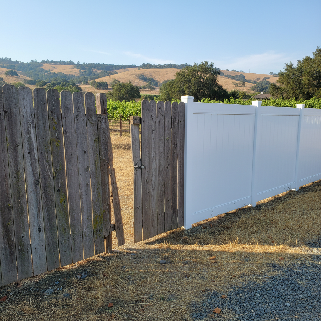 Completed vinyl fence installation work at a residential property in Napa, CA