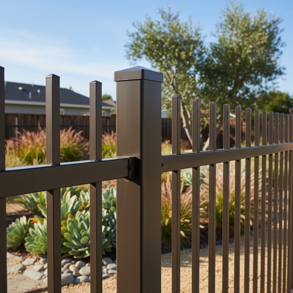 Completed aluminum fence installation work at a residential property in Benicia, CA