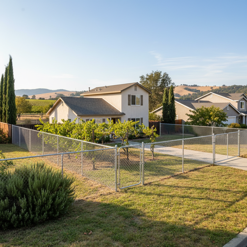 Completed chain link fence installation work at a residential property in Napa, CA