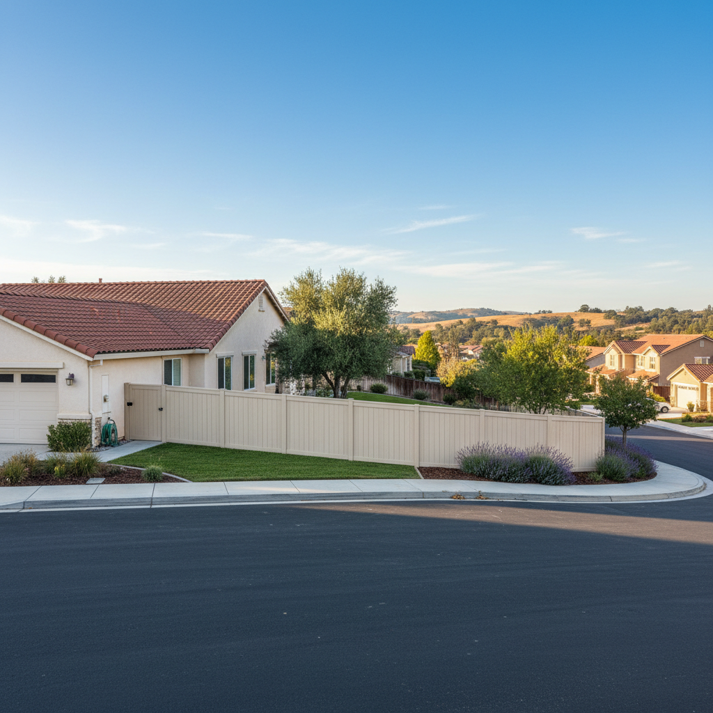 Completed fence painting work at a residential property in Lincoln, CA