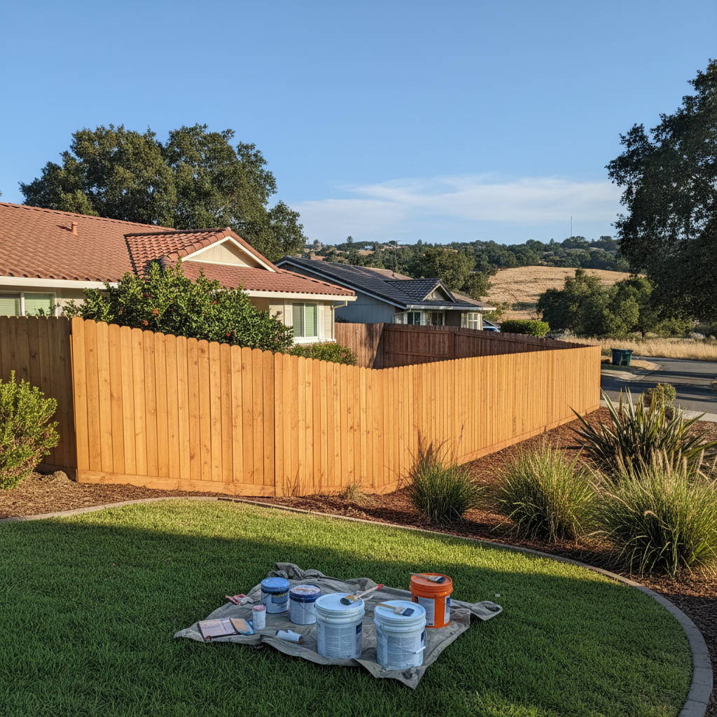 Completed fence painting work at a residential property in Auburn, CA