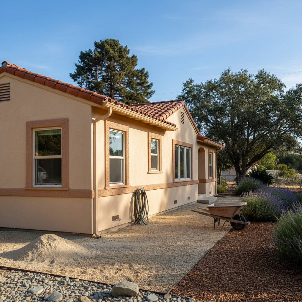 Completed stucco installation work at a residential property in Santa Cruz, CA