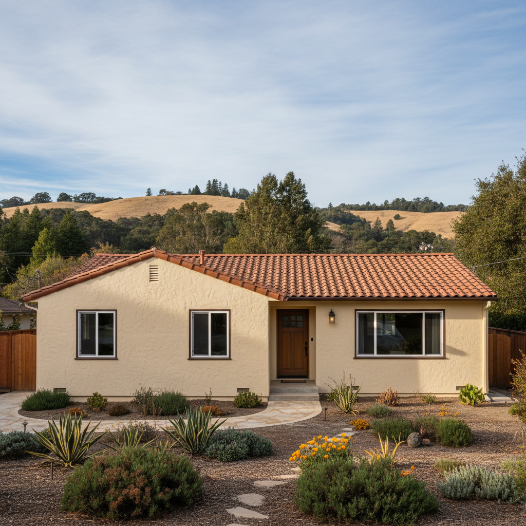 Completed stucco painting work at a residential property in Santa Cruz, CA