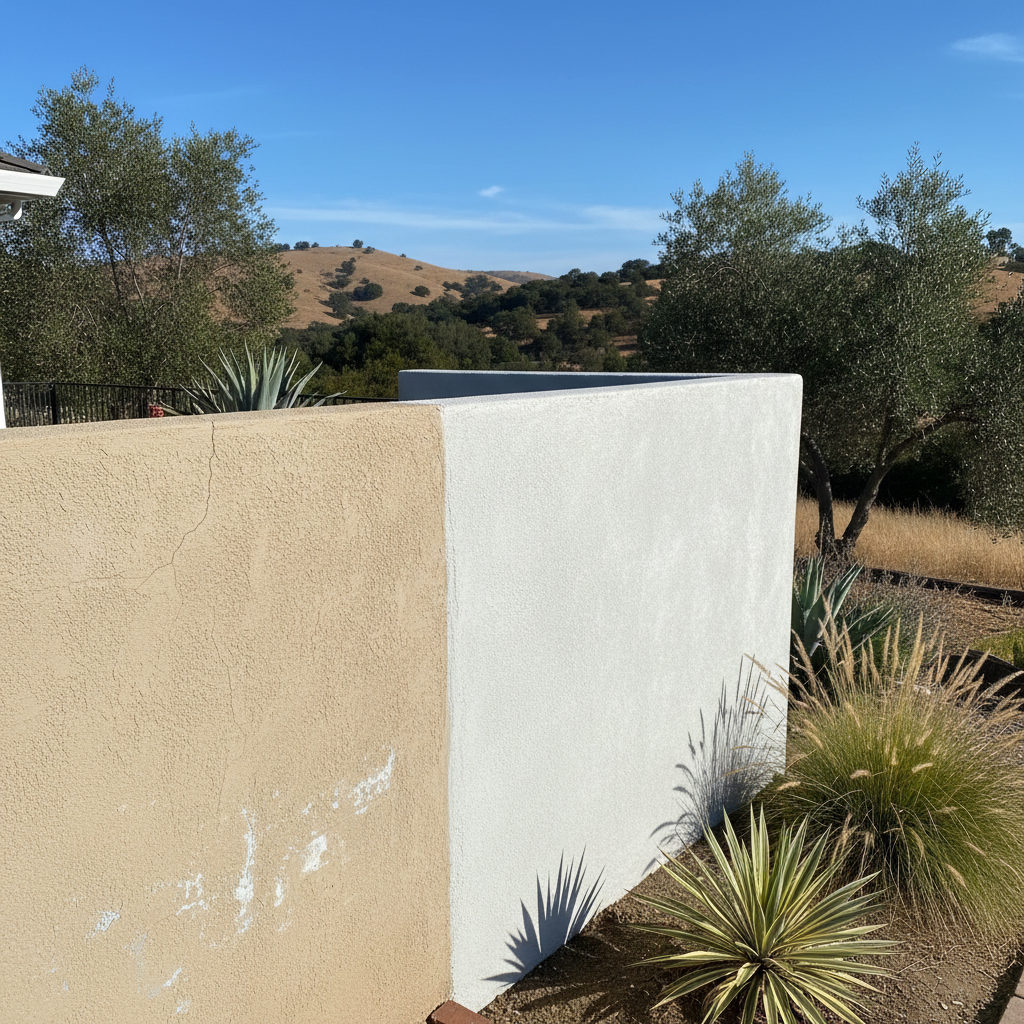 Completed stucco replacement work at a residential property in San Leandro, CA