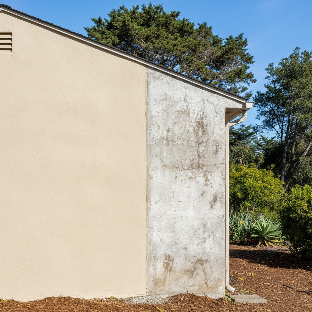 Completed stucco replacement work at a residential property in Santa Cruz, CA