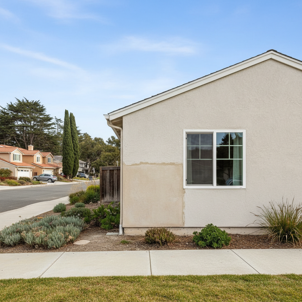 Completed stucco repair work at a residential property in Santa Cruz, CA