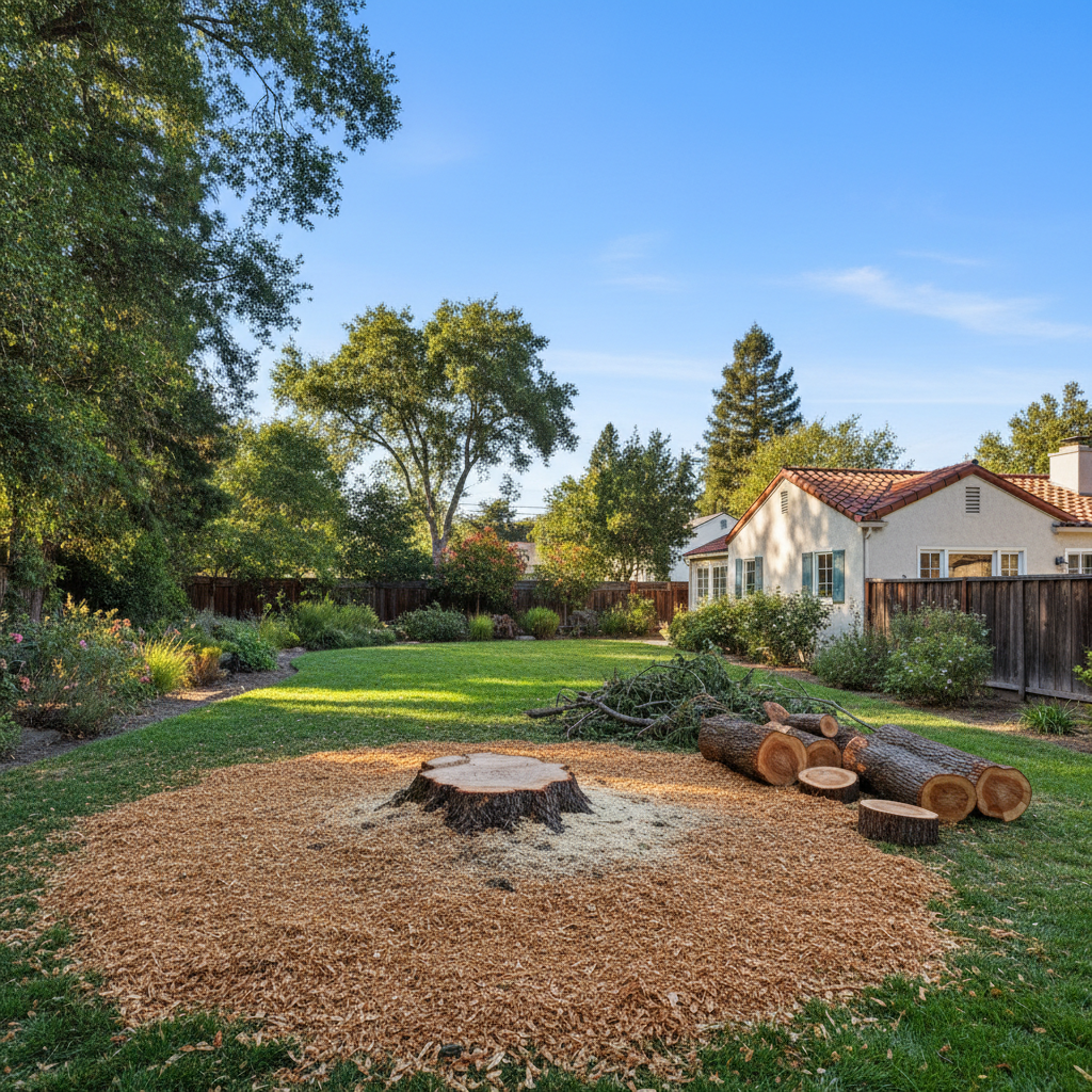 Completed emergency tree removal work at a residential property in Menlo Park, CA