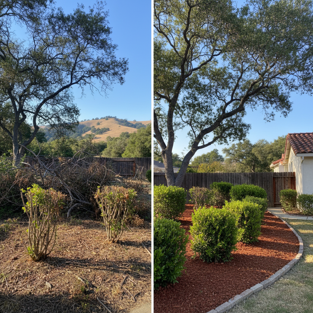 Completed shrub & bush trimming work at a residential property in Menlo Park, CA