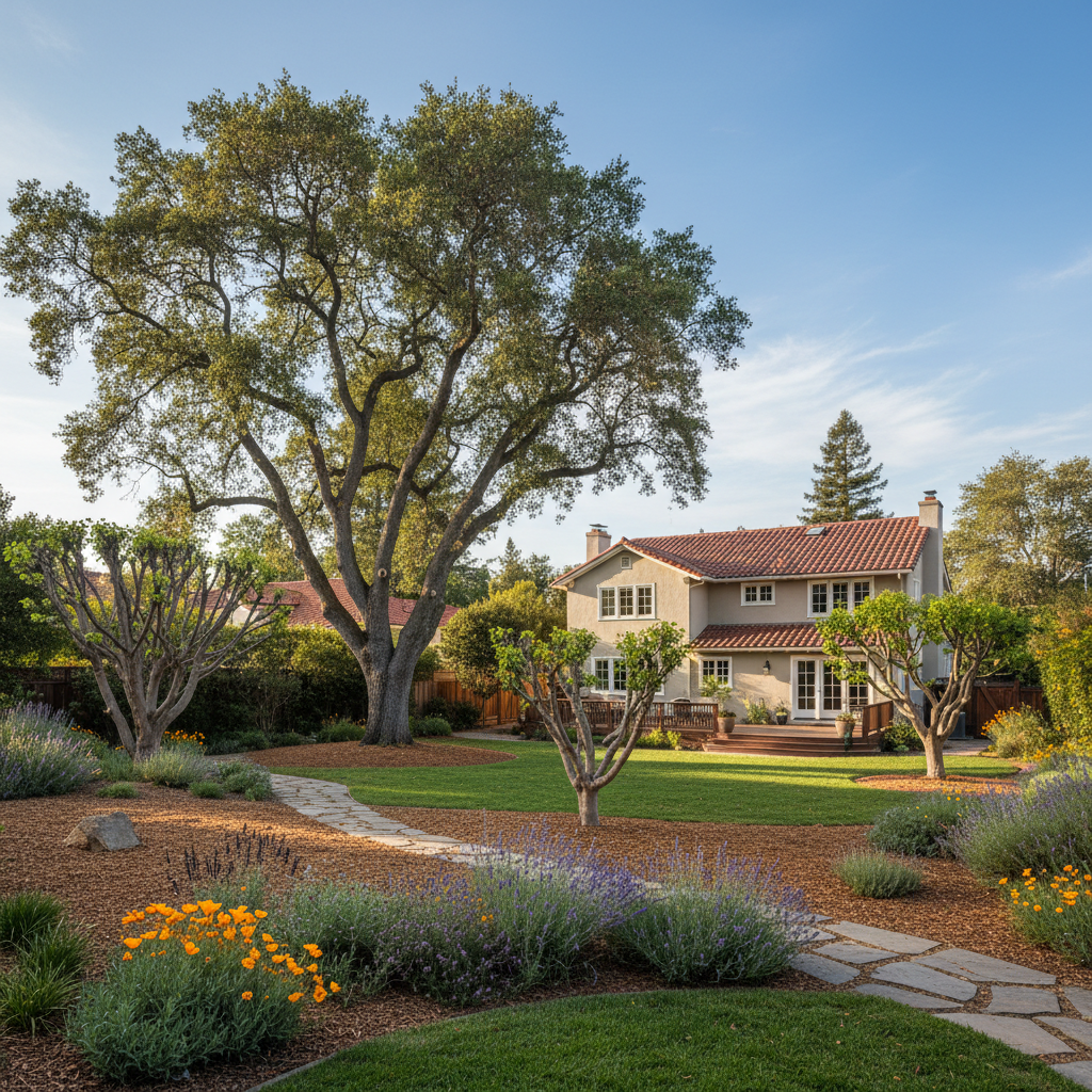 Completed tree pruning work at a residential property in Menlo Park, CA