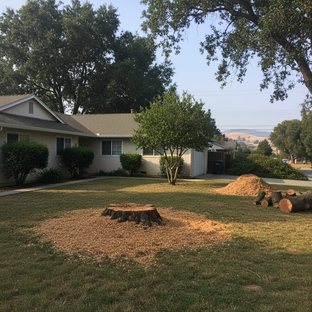 Completed tree removal work at a residential property in Hayward, CA
