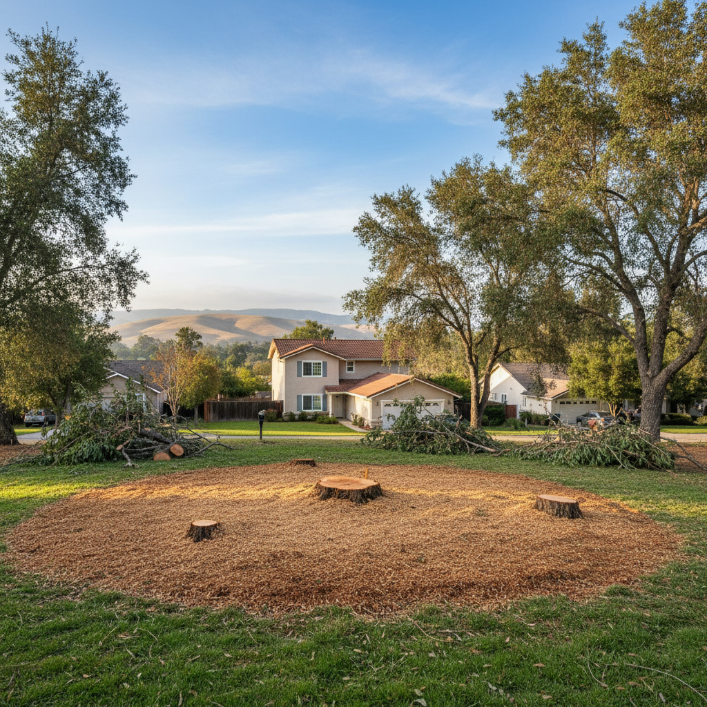 Completed tree removal work at a residential property in Hayward, CA