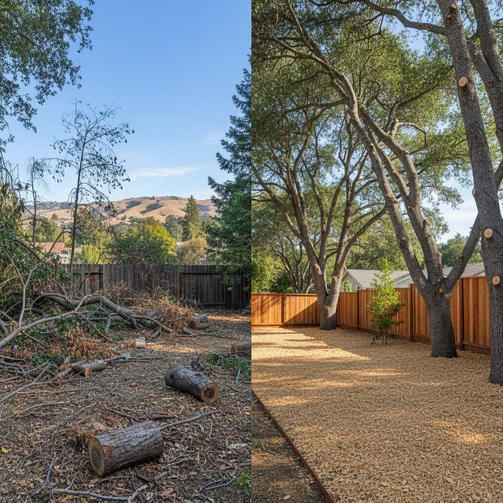 Completed tree pruning work at a residential property in Oakland, CA