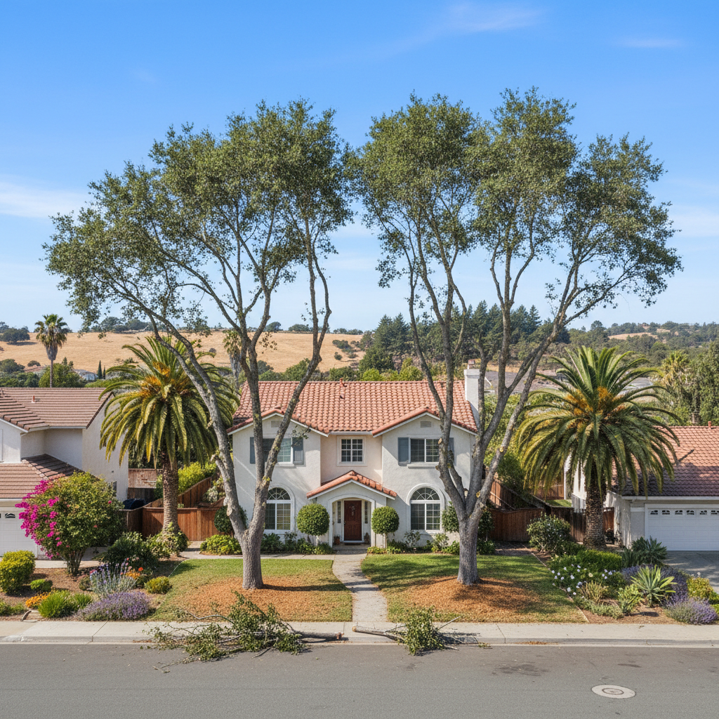 Completed tree trimming work at a residential property in San Leandro, CA