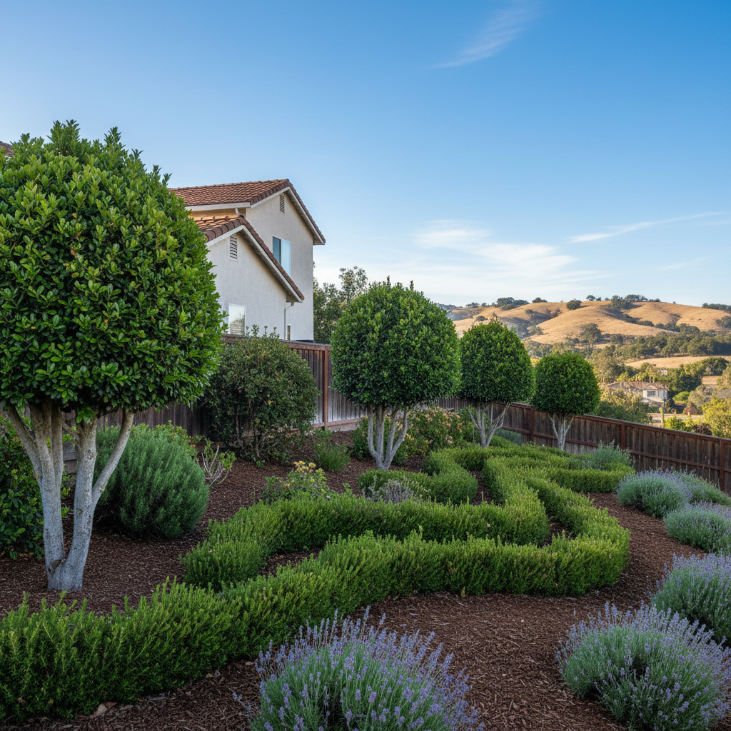 Completed shrub & bush trimming work at a residential property in San Leandro, CA
