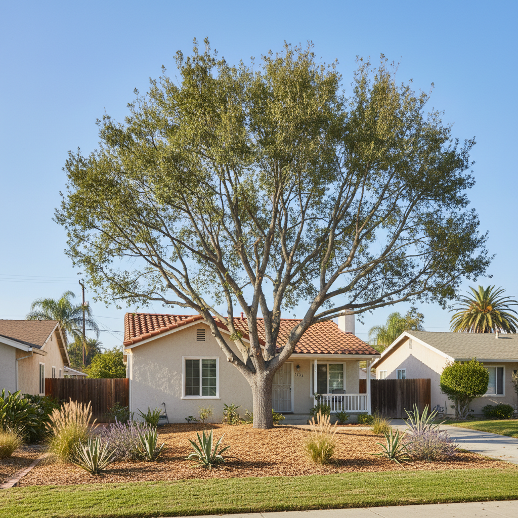 Completed tree pruning work at a residential property in Garden Grove, CA