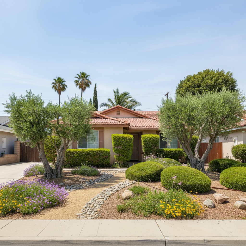 Completed shrub & bush trimming work at a residential property in Lynwood, CA