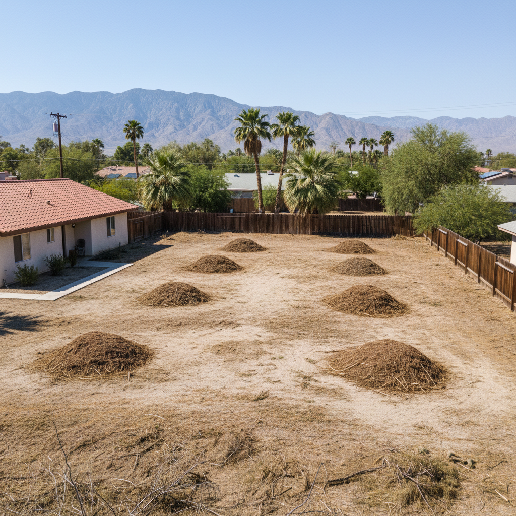 Completed land clearing work at a residential property in Desert Hot Springs, CA