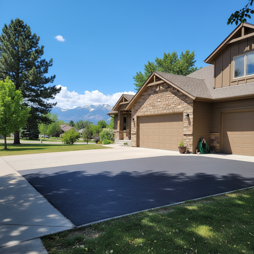 Completed asphalt patching work at a residential property in Longmont, CO