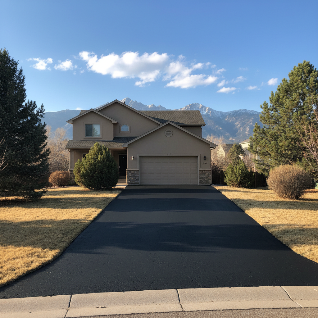 Completed asphalt sealcoating work at a residential property in Fort Collins, CO
