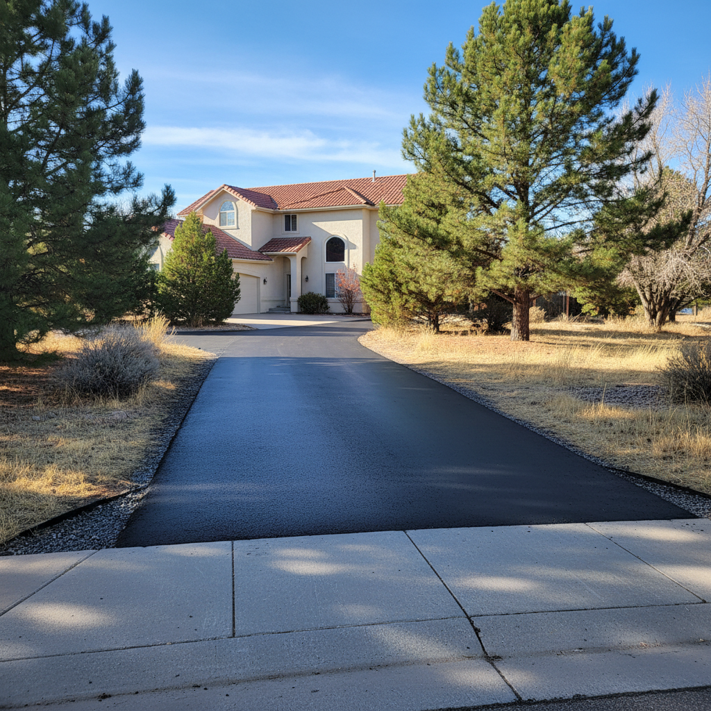 Completed asphalt repair work at a residential property in Colorado Springs, CO