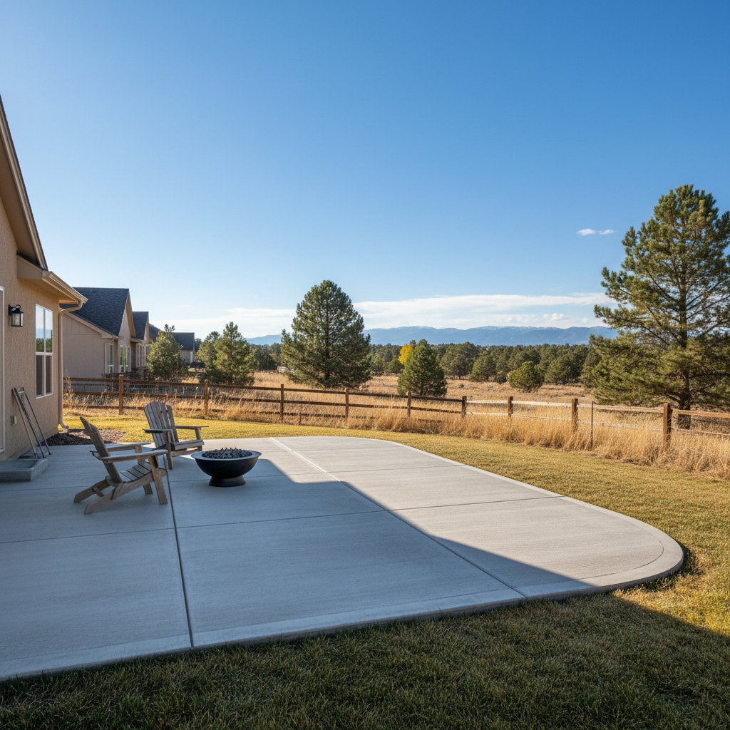 Completed concrete patios work at a residential property in Aurora, CO