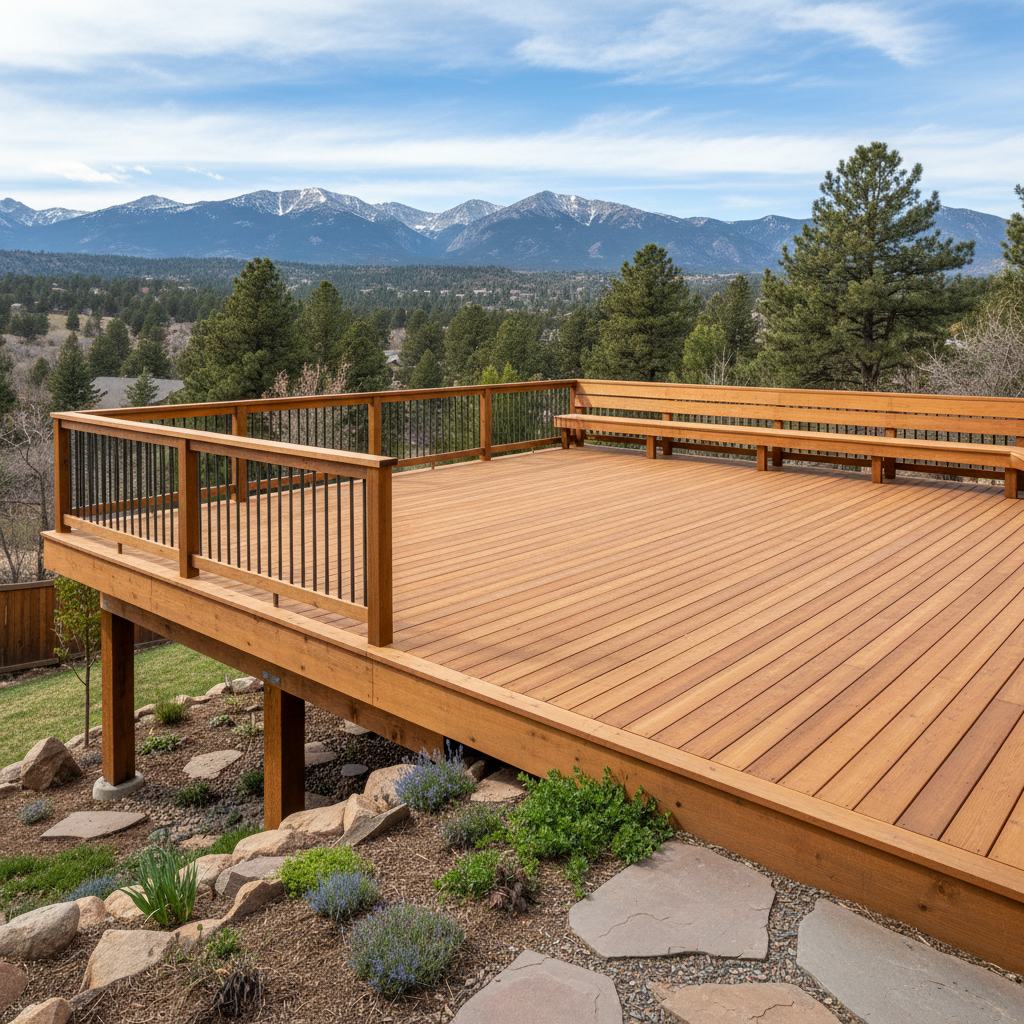 Completed deck construction work at a residential property in Boulder, CO