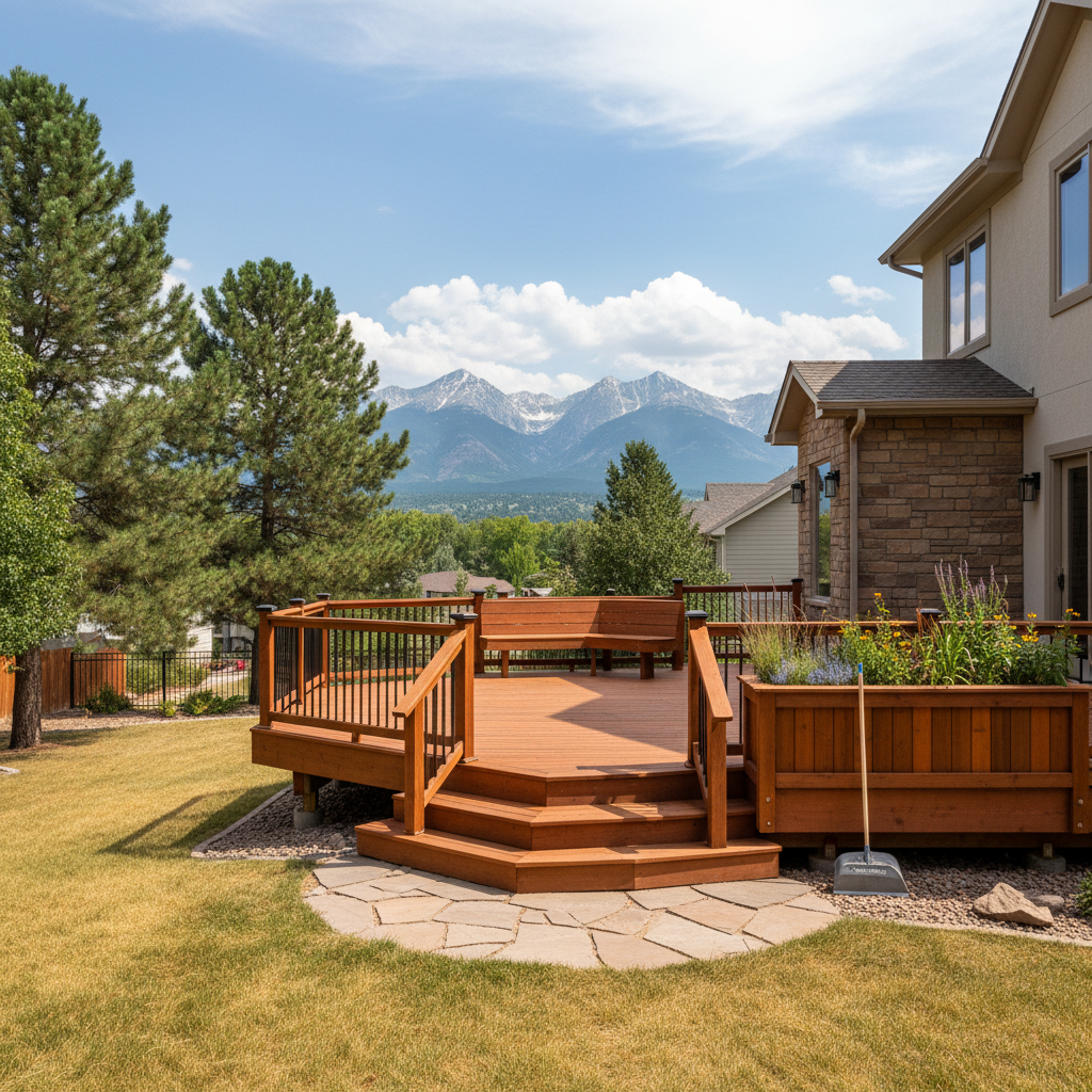 Completed wooden decks work at a residential property in Denver, CO