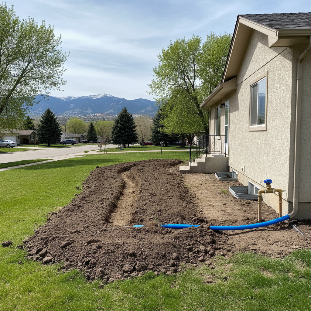 Completed water line installation work at a residential property in Northglenn, CO