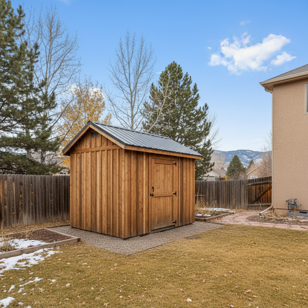 Completed storage sheds work at a residential property in Loveland, CO
