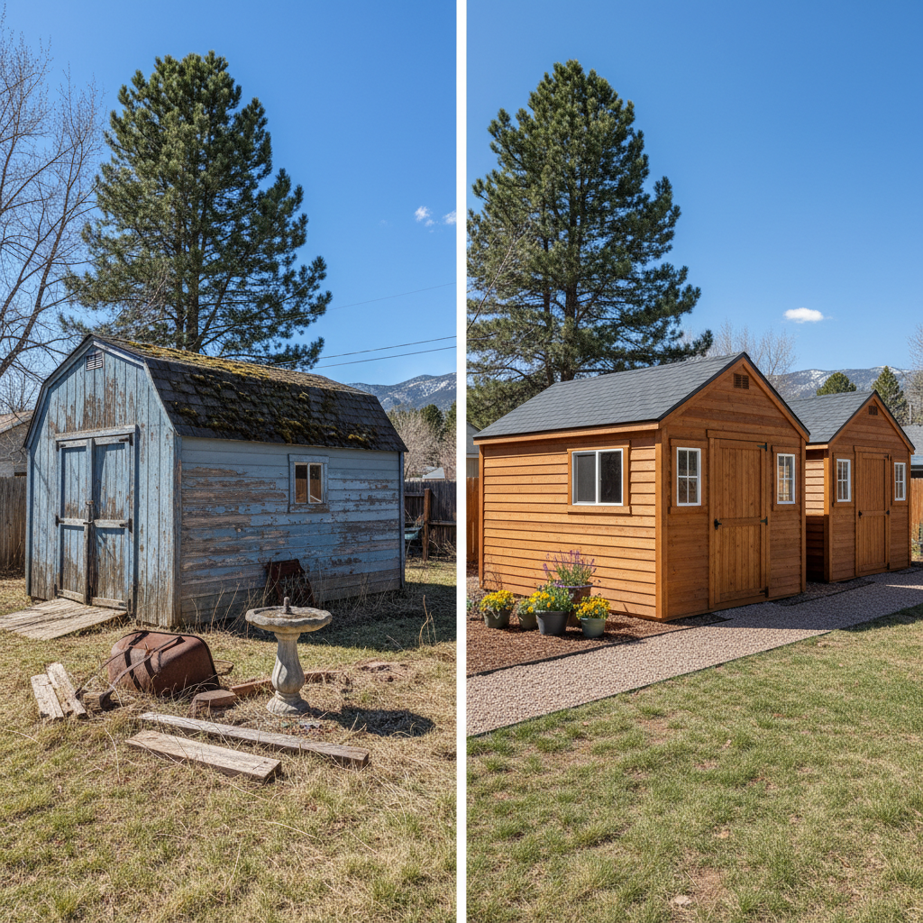 Completed garden sheds work at a residential property in Fort Collins, CO