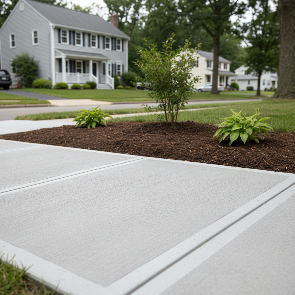 Completed concrete sidewalks work at a residential property in Manchester, CT