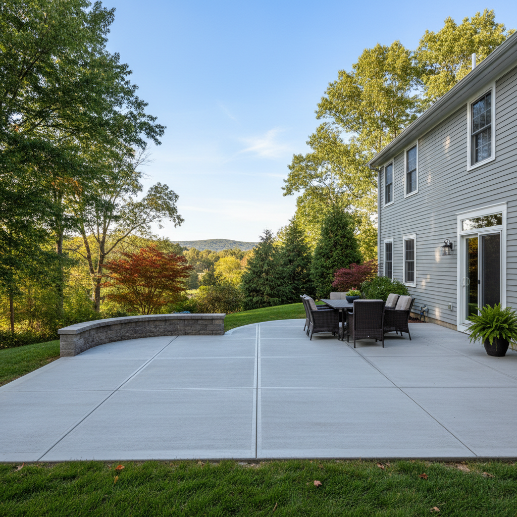 Completed concrete patios work at a residential property in Hartford, CT