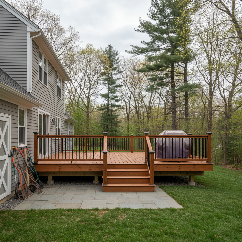 Completed deck construction work at a residential property in Milford, CT