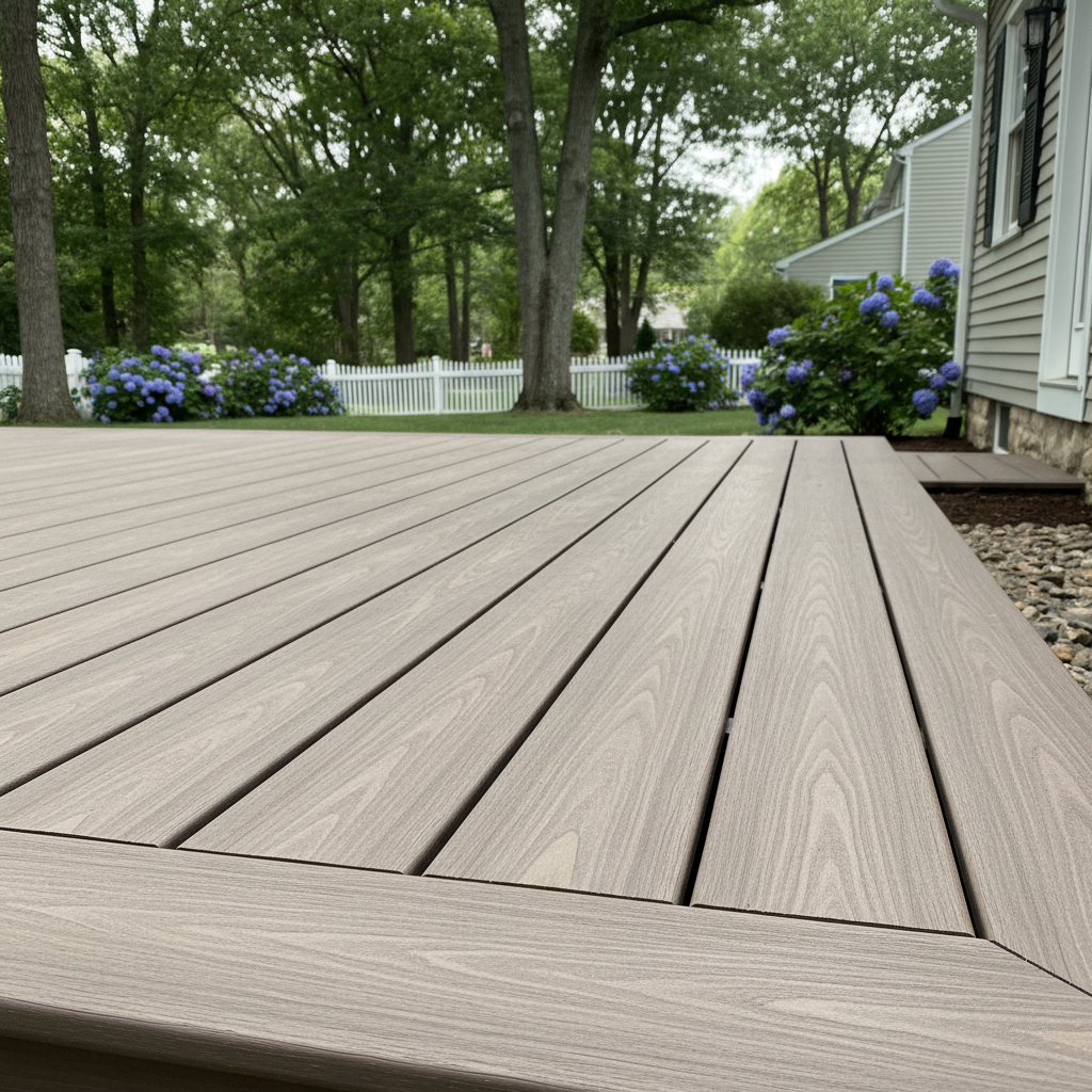 Completed trex decks work at a residential property in Milford, CT