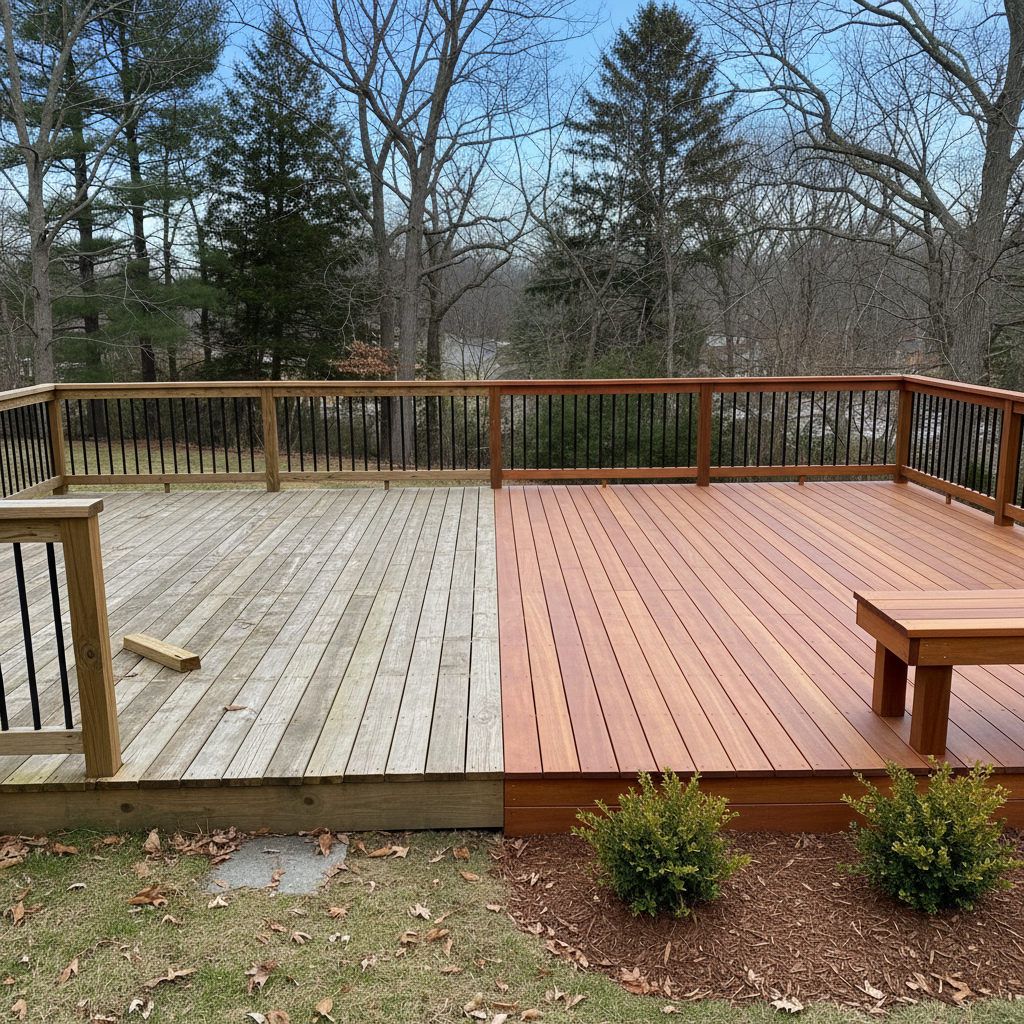 Completed wooden decks work at a residential property in New Haven, CT