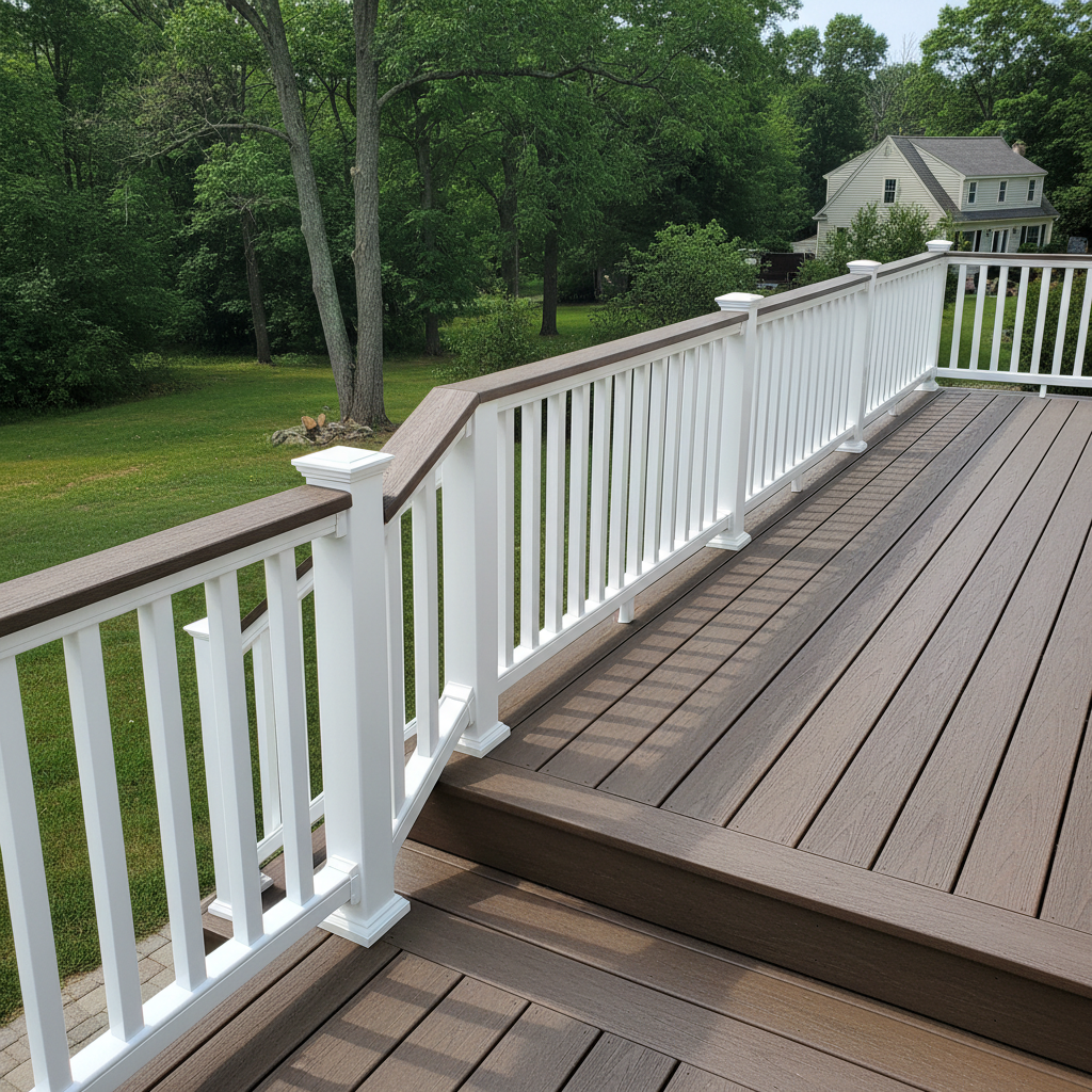 Completed deck railing installation work at a residential property in Manchester, CT