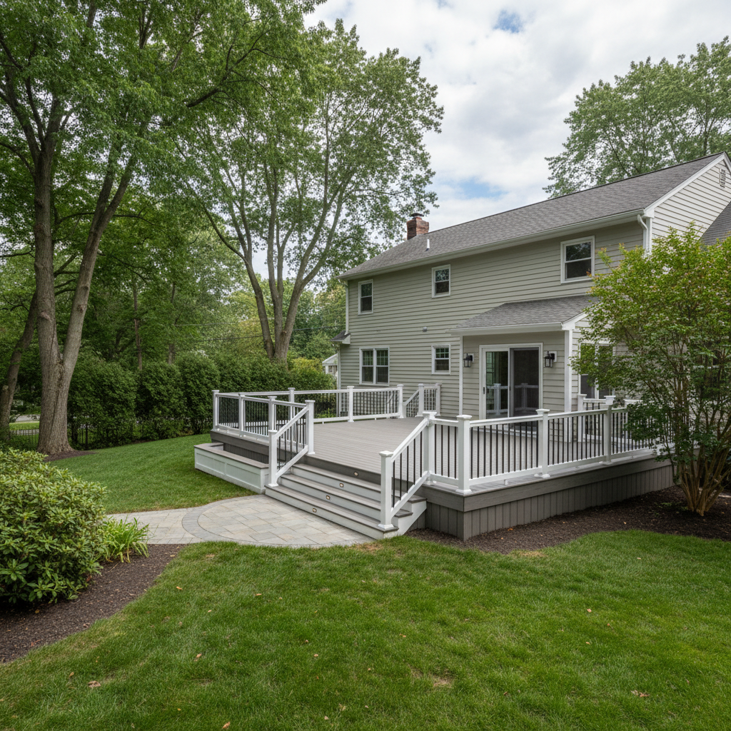 Completed composite decks work at a residential property in New Haven, CT